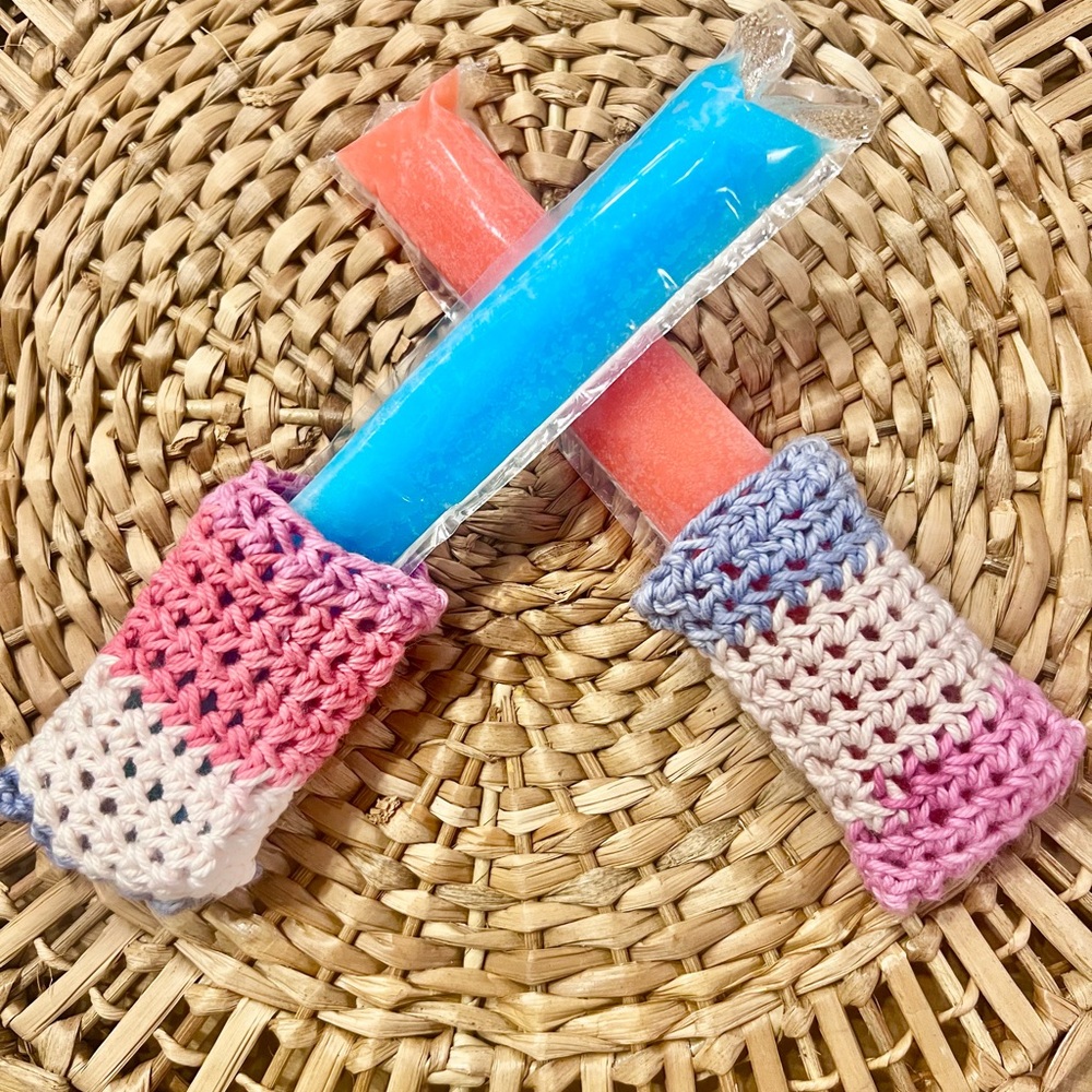 Crochet popsicle cozies set of 2 red white and blue swirl